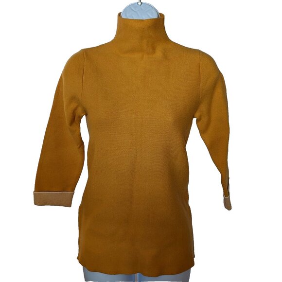 TAHARI TOP TURTLENECK SWEATER Sz S viscose blend 3/4 SLEEVES ZIPPED side A GEM - Picture 1 of 9